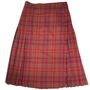 Vintage Surrey Classics Wool Pleated Wrap Around Plaid Midi Skirt Kilt